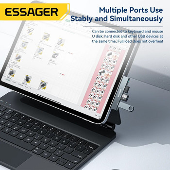 Essager 3 в 1 тип C към USB хъб 3 порта C Extended Plug Преносим USB C високоскоростен USB хъб за Macbook Pro Компютърни аксесоари