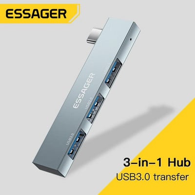 Essager 3 в 1 тип C към USB хъб 3 порта C Extended Plug Преносим USB C високоскоростен USB хъб за Macbook Pro Компютърни аксесоари