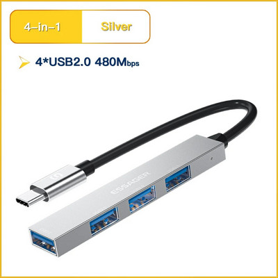 Essager 3 viename C tipo prie USB šakotuvo 3 prievadai C išplėstinis kištukas nešiojamas USB C didelės spartos USB šakotuvas, skirtas Macbook Pro kompiuterio priedams