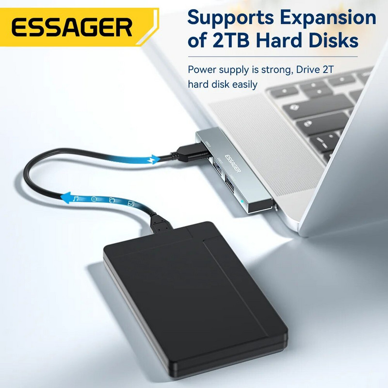 Essager 3 viename C tipo prie USB šakotuvo 3 prievadai C išplėstinis kištukas nešiojamas USB C didelės spartos USB šakotuvas, skirtas Macbook Pro kompiuterio priedams