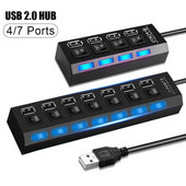 Ātrgaitas 4/7 porti USB HUB 2.0 adaptera paplašinātājs, vairāku USB sadalītāju vairāku paplašinātāju ar LED lampas slēdzi datora klēpjdatoram