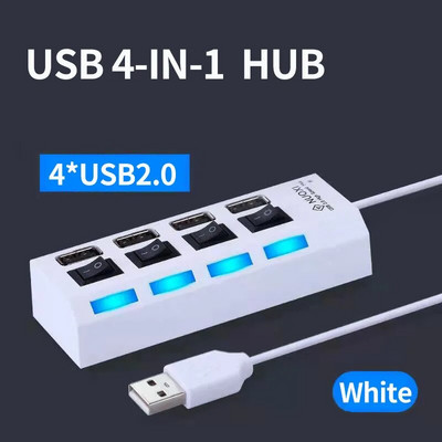Ātrgaitas 4/7 porti USB HUB 2.0 adaptera paplašinātājs, vairāku USB sadalītāju vairāku paplašinātāju ar LED lampas slēdzi datora klēpjdatoram