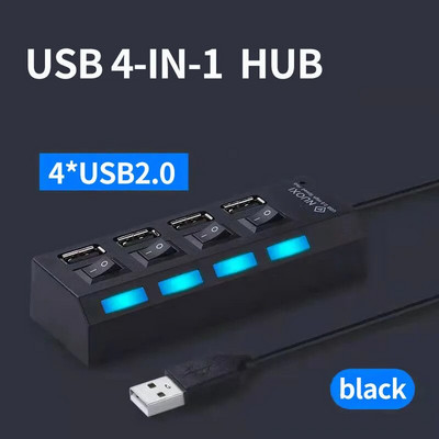 Ātrgaitas 4/7 porti USB HUB 2.0 adaptera paplašinātājs, vairāku USB sadalītāju vairāku paplašinātāju ar LED lampas slēdzi datora klēpjdatoram