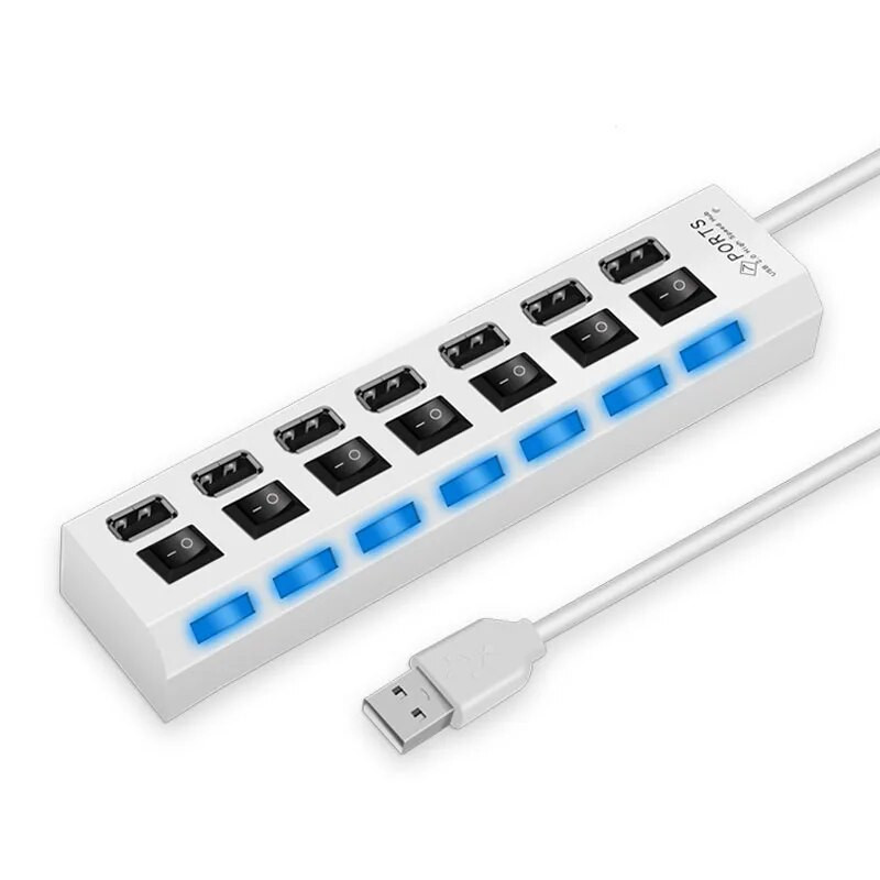 Ātrgaitas 4/7 porti USB HUB 2.0 adaptera paplašinātājs, vairāku USB sadalītāju vairāku paplašinātāju ar LED lampas slēdzi datora klēpjdatoram
