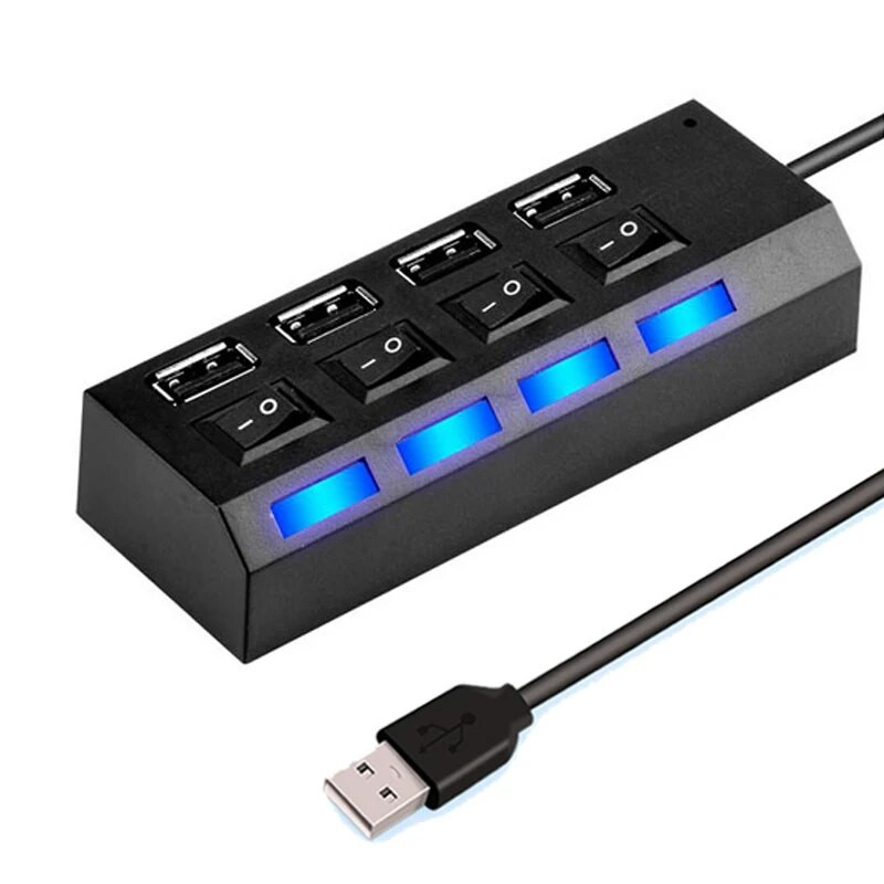 Ātrgaitas 4/7 porti USB HUB 2.0 adaptera paplašinātājs, vairāku USB sadalītāju vairāku paplašinātāju ar LED lampas slēdzi datora klēpjdatoram