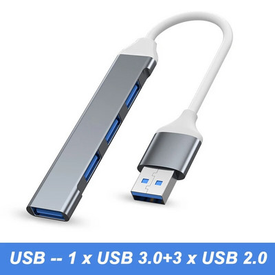 4 prievadų USB 3.0 šakotuvas USB šakotuvas C tipo doko kelių skirstytuvų adapteris OTG tipo C stebulės, skirtas Xiaomi Huawei Macbook Pro USB 2.0