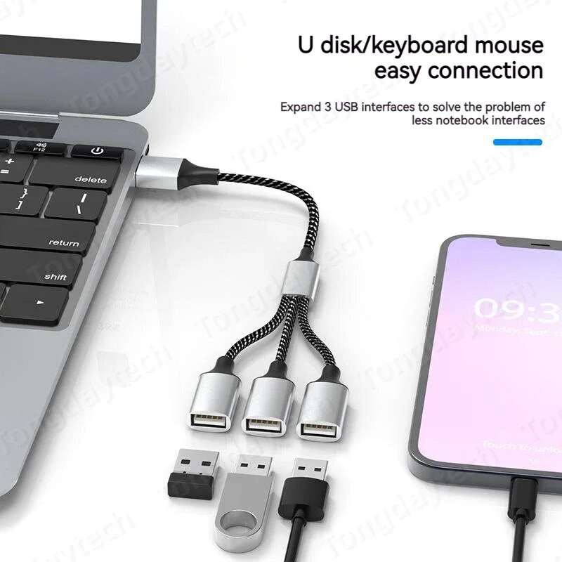 Kelių USB tipo C šakotuvo skirstytuvo plėtiniai 4 prievadų USB OTG greito duomenų perdavimo adapterio nešiojamasis keitiklis, skirtas asmeniniam nešiojamajam kompiuteriui Macbook Ipad