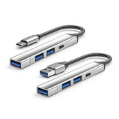 4-portový USB hub z hliníkovej zliatiny s adaptérom 2USB 2.0 a 1USB 3.0 typu C, podporuje zariadenia typu C a USB