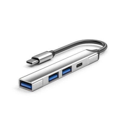 4-portový USB hub z hliníkovej zliatiny s adaptérom 2USB 2.0 a 1USB 3.0 typu C, podporuje zariadenia typu C a USB