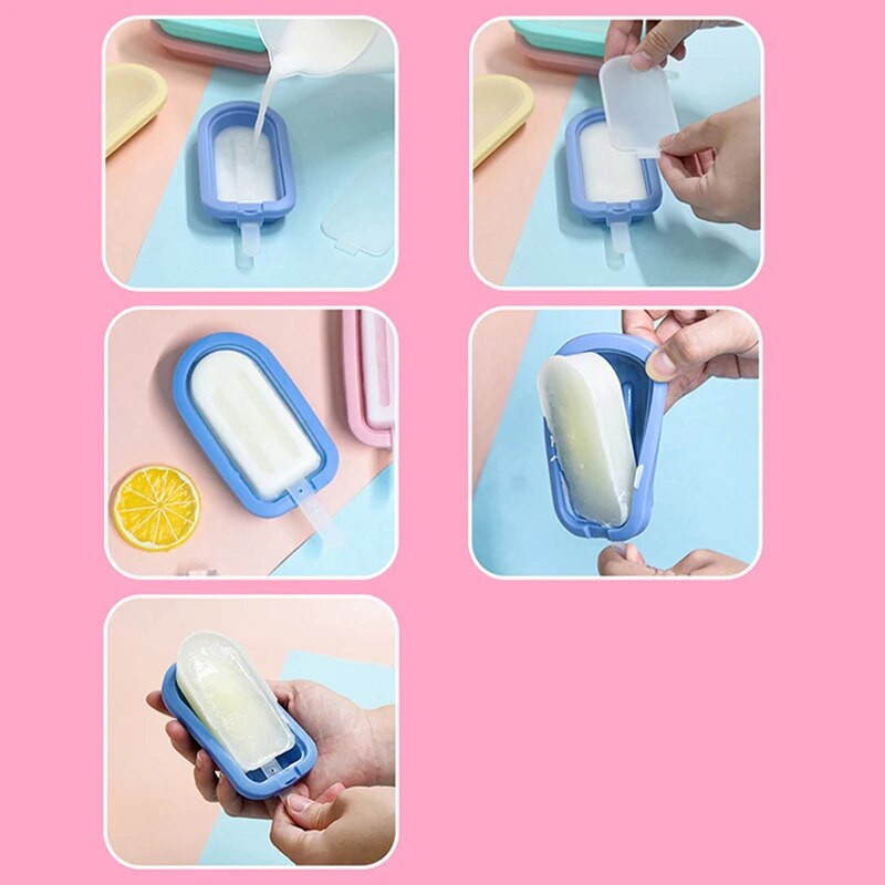 Nauja „pasidaryk pats“ silikoninių ledų formavimo forma su PP dangteliu ir lipdukais Virtuvės priedai „Lovely Heart“ ledų formavimo mašina