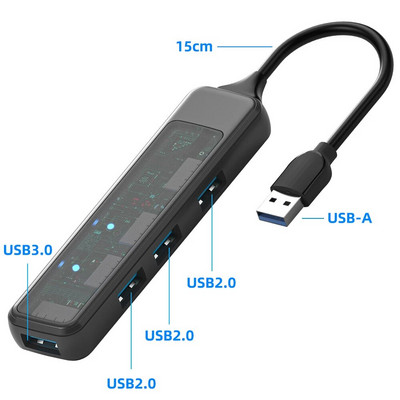 Átlátszó USB A Type C HUB 5/4 az 1-ben USB 3.0 SD TF kártyaolvasóval Macbook notebook számítógéphez Gyors adatátvitel