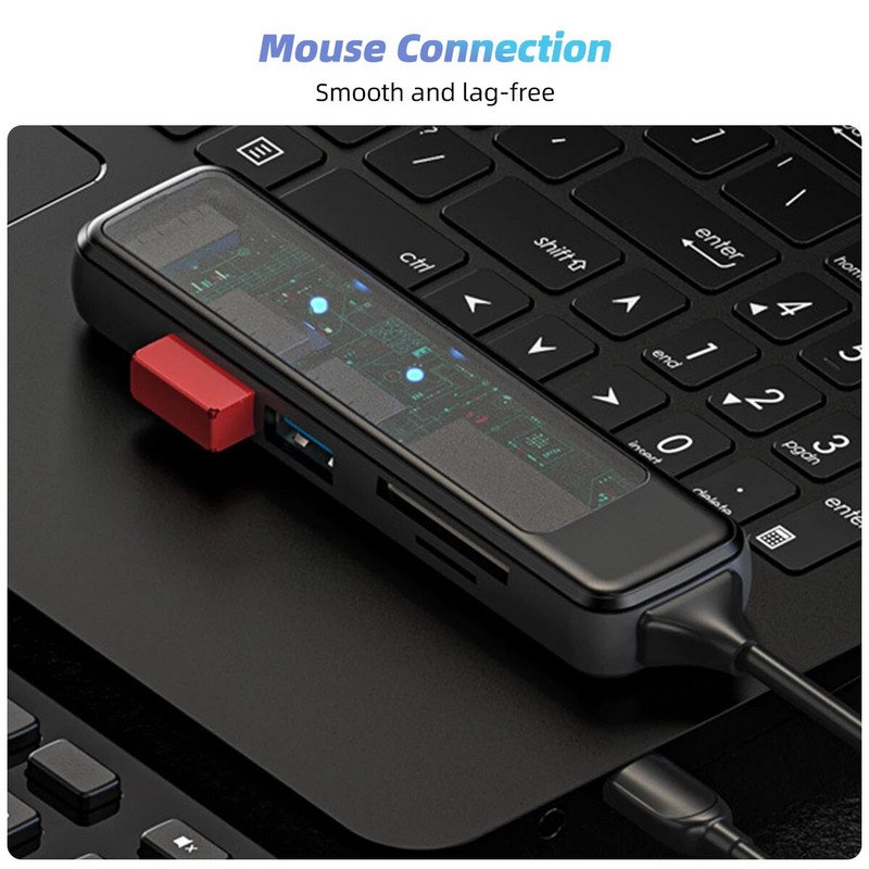 Átlátszó USB A Type C HUB 5/4 az 1-ben USB 3.0 SD TF kártyaolvasóval Macbook notebook számítógéphez Gyors adatátvitel