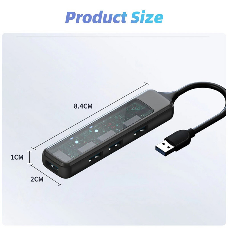 Átlátszó USB A Type C HUB 5/4 az 1-ben USB 3.0 SD TF kártyaolvasóval Macbook notebook számítógéphez Gyors adatátvitel