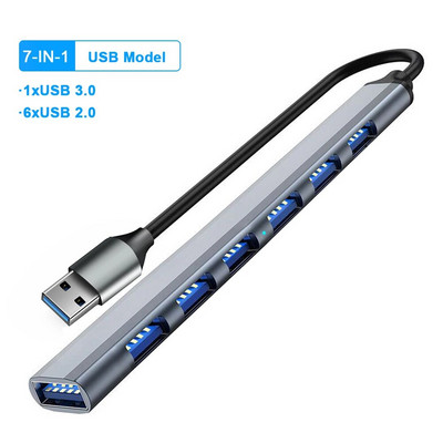 7 in 1 USB C HUB 3.0 USB HUB 2.0 Type C HUB Konverteris Type C Skirstytojas 4/7 Port Multi OTG Adapter Macbook Pro 13 15 Air Pro