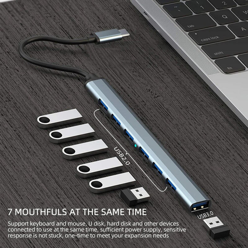 7 in 1 USB C HUB 3.0 USB HUB 2.0 Type C HUB Konverteris Type C Skirstytojas 4/7 Port Multi OTG Adapter Macbook Pro 13 15 Air Pro