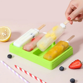 Силиконова форма за сладолед Сорбе Направи си сам Домашно приготвяне на сладолед Тава за лед Машина за лед на кубчета лед Пръчици за сладолед Кухненски джаджи