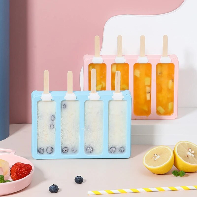 Ledų silikoninių formų šerbetas „pasidaryk pats“ Naminis ledų dėklas Ledų padėklas ledo kubelių gaminimo aparatas spaustukų lazdelės virtuvės prietaisai