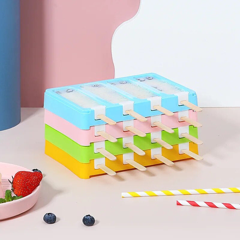 Ledų silikoninių formų šerbetas „pasidaryk pats“ Naminis ledų dėklas Ledų padėklas ledo kubelių gaminimo aparatas spaustukų lazdelės virtuvės prietaisai