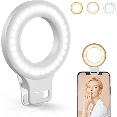 Rechargeable 60 LED Selfie Ring Light Clip for IPhone Mobile Phone Laptop Tablet Fill Portable Ringlight Video Photography Lamp