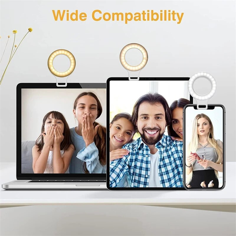 Įkraunamas 60 LED asmenukių žiedo šviesos segtukas, skirtas iPhone mobiliajam telefonui, nešiojamam kompiuteriui, planšetiniam kompiuteriui užpildyti nešiojamą žiedinį vaizdo fotografavimo lempą