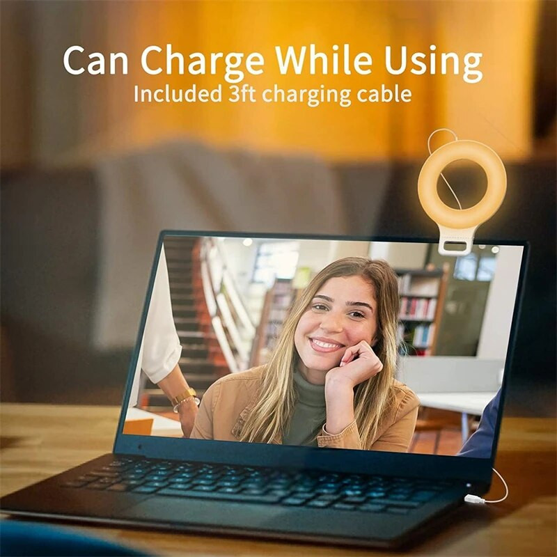 Įkraunamas 60 LED asmenukių žiedo šviesos segtukas, skirtas iPhone mobiliajam telefonui, nešiojamam kompiuteriui, planšetiniam kompiuteriui užpildyti nešiojamą žiedinį vaizdo fotografavimo lempą