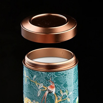 Преносима емайлирана шарка на цветя и птици Керамика Чай Caddy Пътна торбичка за чай Запечатан буркан за чай Кафе на прах Резервоар за съхранение на подправки