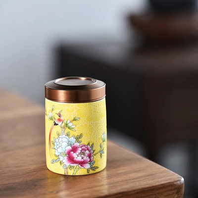 Prijenosna emajlirana keramika s uzorkom cvijeća i ptica Tea Caddy Putna vrećica čaja Zatvorena staklenka čaja Spremnik za pohranu kave u prahu začina