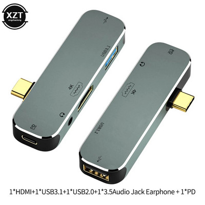 USB C ilgintuvo C tipo dokas 4 viename šakotuvas su 3,5 mm lizdo ausinių adapteriu USB 3.1 3.0 2.0 kabelio keitiklis, skirtas Macbook HUAWEI Xiaomi