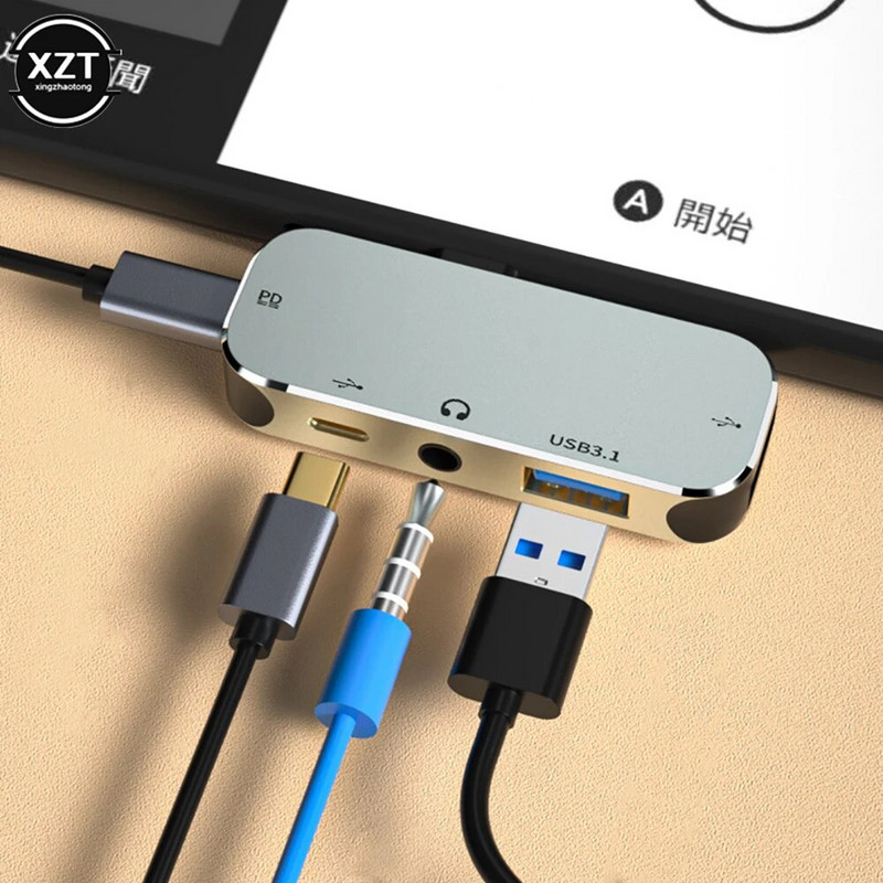 USB C ilgintuvo C tipo dokas 4 viename šakotuvas su 3,5 mm lizdo ausinių adapteriu USB 3.1 3.0 2.0 kabelio keitiklis, skirtas Macbook HUAWEI Xiaomi