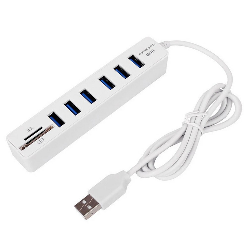 USB 2.0 šakotuvas 6 prievadų šakotuvas kelių skirstytuvo prievadas 100 cm ilgio laidas, daugkartinis kompiuterio nešiojamojo kompiuterio USB adapterio priedai.