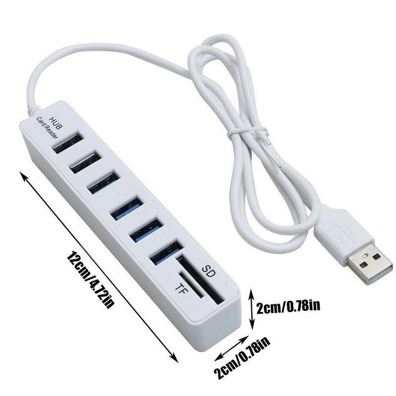 USB 2.0 šakotuvas 6 prievadų šakotuvas kelių skirstytuvo prievadas 100 cm ilgio laidas, daugkartinis kompiuterio nešiojamojo kompiuterio USB adapterio priedai.