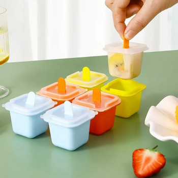 Квадратни форми за кубчета лед Хранителна силиконова тава за форми за сладолед с пръчка за ледено сладолед Направи си сам желиран пудинг Инструменти за създаване на летни топки за лед