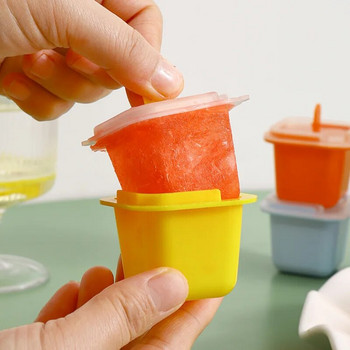 Квадратни форми за кубчета лед Хранителна силиконова тава за форми за сладолед с пръчка за ледено сладолед Направи си сам желиран пудинг Инструменти за създаване на летни топки за лед