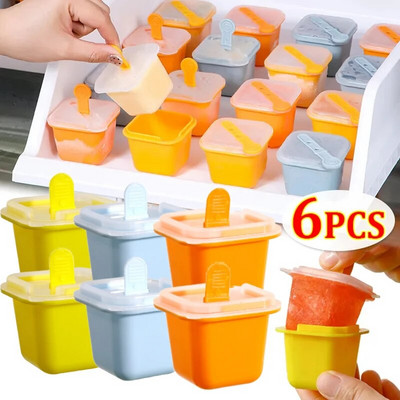 Τετράγωνα καλούπια παγωτού Δίσκος φόρμας παγωτού σιλικόνης ποιότητας τροφίμων με μπαστούνι DIY Ζελέ πουτίγκας Καλοκαιρινή παγομηχανή