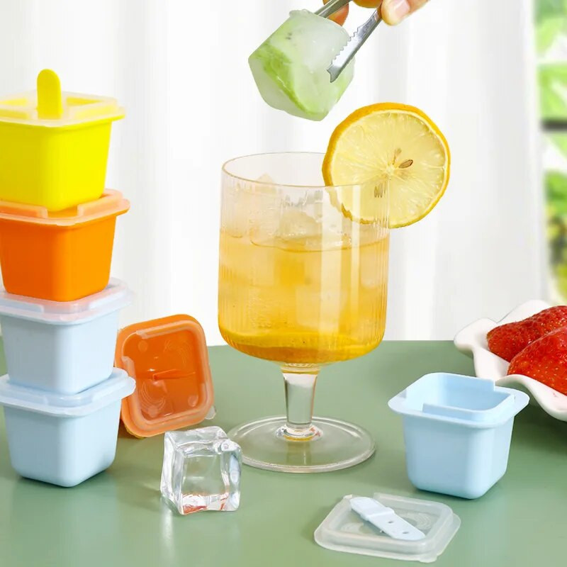 Kvadratinės ledo kubelių formelės maistinės silikoninės ledų formelės su popsicle lazdele „pasidaryk pats“ želė pudingo vasariniai ledo kamuoliukų gaminimo įrankiai