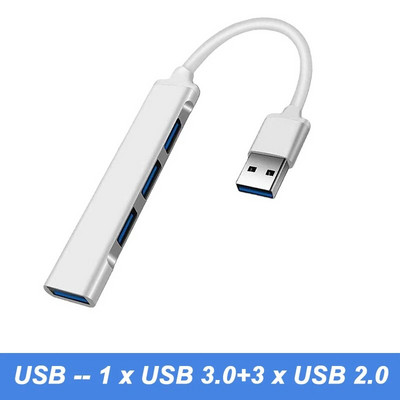 4 prievadų kelių skirstytuvų USB 3.0 šakotuvas USB šakotuvas C tipo doko adapteris OTG tipo C stebulės, skirtas asmeniniam kompiuteriui Xiaomi Huawei Macbook Pro USB 2.0