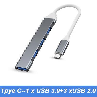 4 prievadų kelių skirstytuvų USB 3.0 šakotuvas USB šakotuvas C tipo doko adapteris OTG tipo C stebulės, skirtas asmeniniam kompiuteriui Xiaomi Huawei Macbook Pro USB 2.0