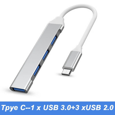 4 prievadų kelių skirstytuvų USB 3.0 šakotuvas USB šakotuvas C tipo doko adapteris OTG tipo C stebulės, skirtas asmeniniam kompiuteriui Xiaomi Huawei Macbook Pro USB 2.0