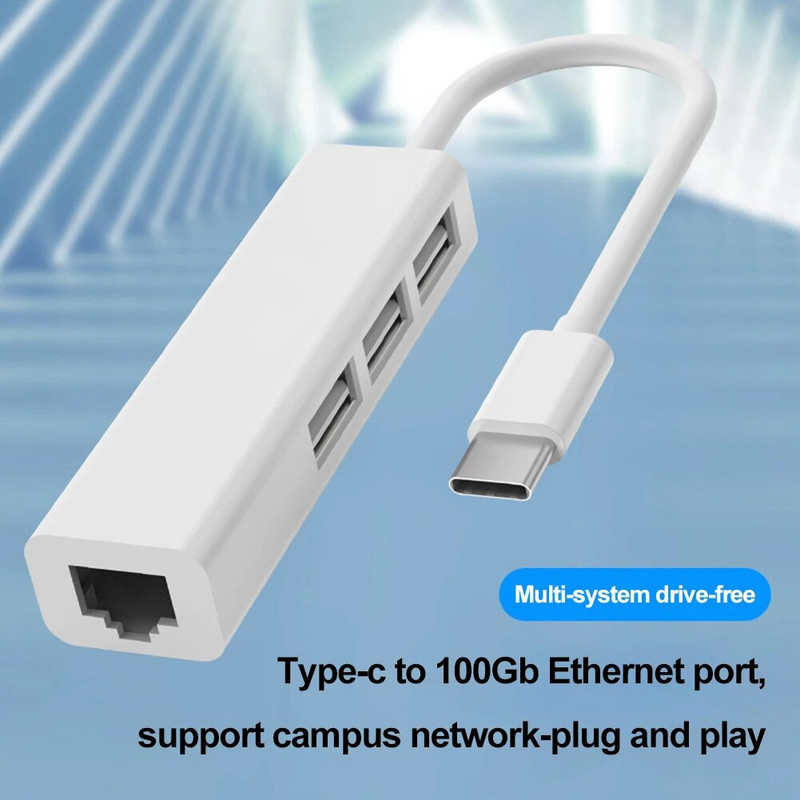 4 in 1 USB Type C iki RJ45 Lan tinklo plokštė USB2.0 eterneto kortelės šakotuvo skirstytuvo adapteris 10GBit/s nešiojamojo kompiuterio tvarkyklė Nemokamai