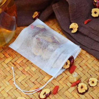 100 Τεμάχια/Παρτίδα Φακελάκια τσαγιού Άδειο άρωμα πουγκί με κορδόνι 5*7 εκ. Φίλτρο σφραγίδας Cook Herb Spice Χαλαρά πουγκάκια καφέ Εργαλεία
