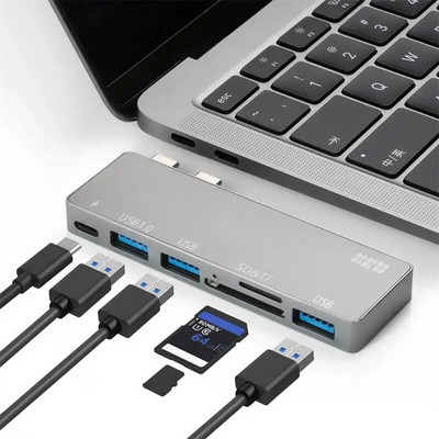 Type-C Thunderbolt 3 докинг станция USB-C към USB 3.0 HUB 40Gbps 6 в 1 SD/TF четец на карти 6 порта, пригодени за MacBook /Air