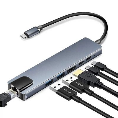 8 viename C tipo Usb C šakotuvas 3 0 prijungimo stotelė su 10/100 Mbps RJ45 garso lizdu TF/SD skaitytuvu 4K HDMI PD nešiojamam kompiuteriui Macbook 2021 Pro