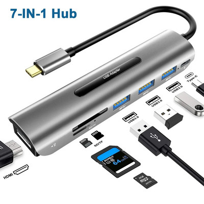 USB C хъб към 4K HDMI адаптер със 100W PD, 3 USB 3.0 SD/TF четеца на карти за MacBook/Pro/Air/iMac/iPad Pro Xiaomi Anker Notebook