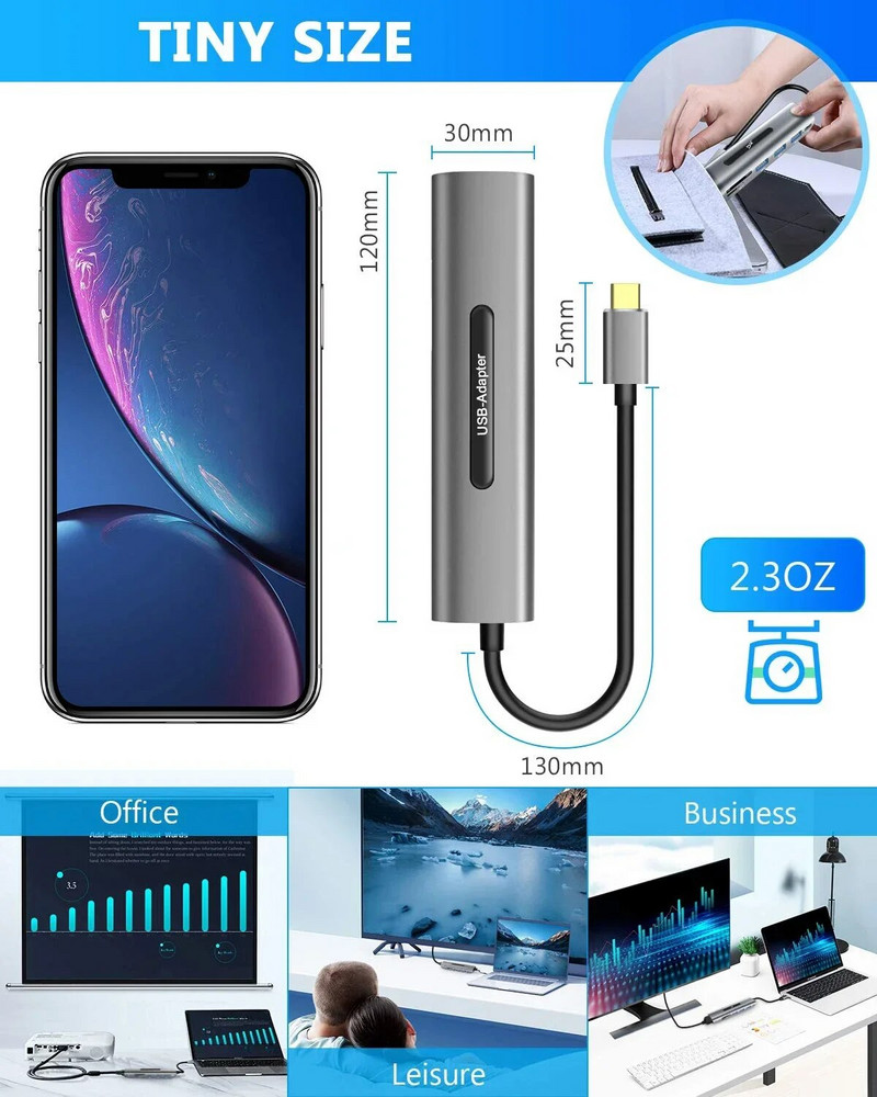 USB C šakotuvas į 4K HDMI adapterį su 100 W PD, 3 USB 3.0 SD/TF kortelių skaitytuvais, skirtais MacBook/Pro/Air/iMac/iPad Pro Xiaomi Anker nešiojamam kompiuteriui
