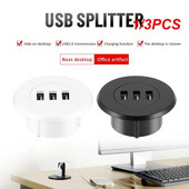 1/3 vnt. 3-in-1 USB 2.0 šakotuvas darbalaukis, įdėtasis stebulės šakotuvas Kompiuterio stalas Vienas vilkimas Trys skirstytuvas baltas USB2.0 skaitymo duomenų linijos skirstytuvas