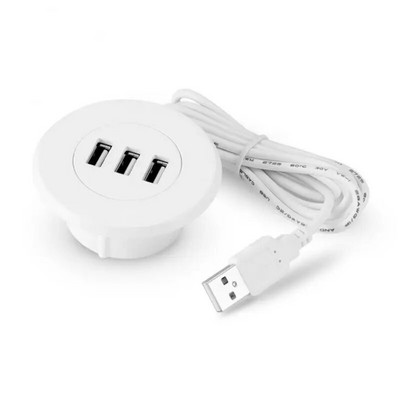 1/3 vnt. 3-in-1 USB 2.0 šakotuvas darbalaukis, įdėtasis stebulės šakotuvas Kompiuterio stalas Vienas vilkimas Trys skirstytuvas baltas USB2.0 skaitymo duomenų linijos skirstytuvas