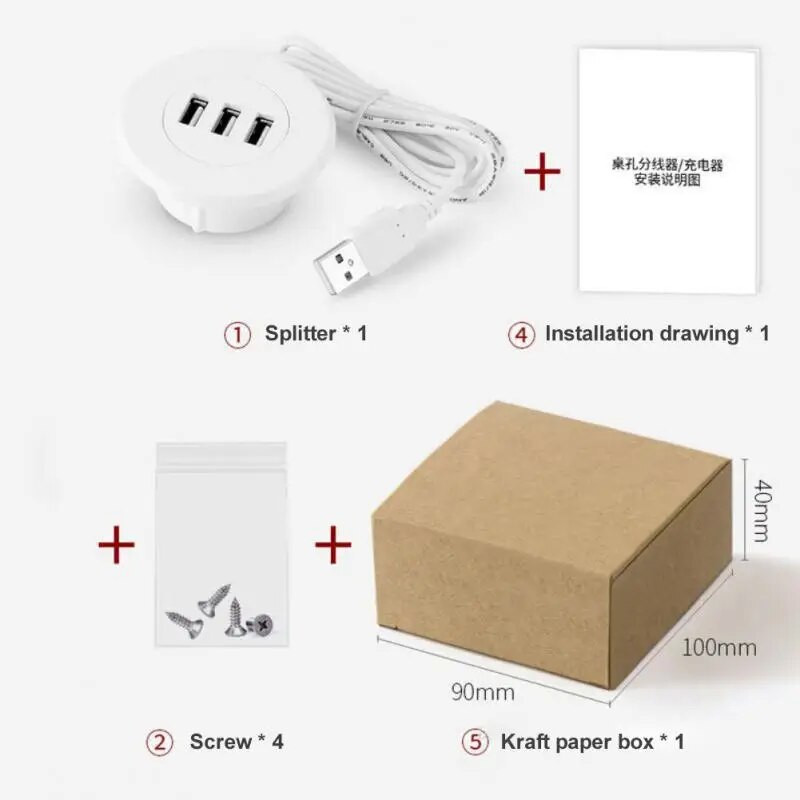 1/3 vnt. 3-in-1 USB 2.0 šakotuvas darbalaukis, įdėtasis stebulės šakotuvas Kompiuterio stalas Vienas vilkimas Trys skirstytuvas baltas USB2.0 skaitymo duomenų linijos skirstytuvas