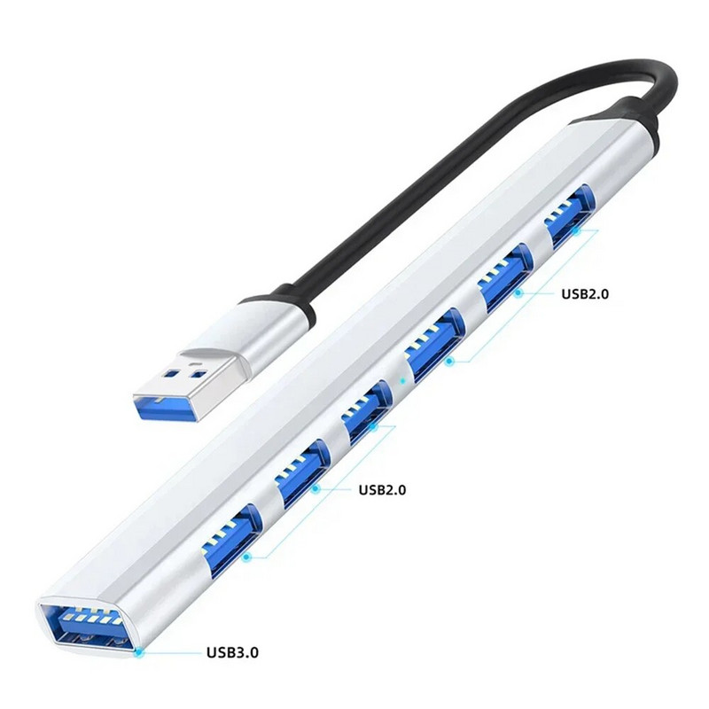 USB 3.0 šakotuvas 7 prievadas USB tipo C šakotuvas 3.0 USB skirstytuvas kelių išplėtimo šakotuvo OTG adapteris nešiojamojo kompiuterio pelės klaviatūrai