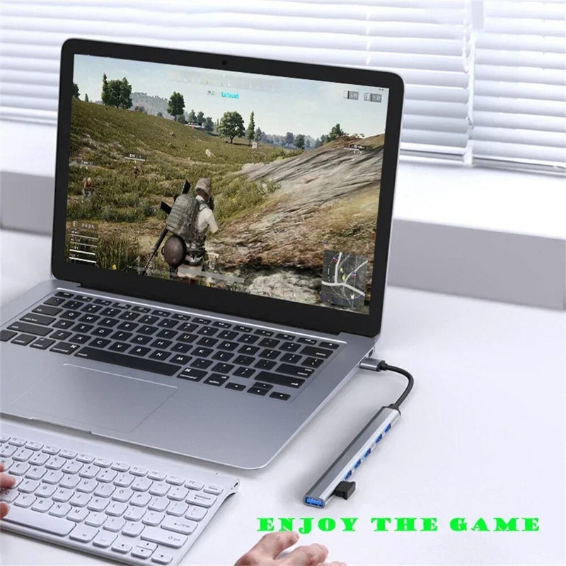 USB 3.0 šakotuvas 7 prievadas USB tipo C šakotuvas 3.0 USB skirstytuvas kelių išplėtimo šakotuvo OTG adapteris nešiojamojo kompiuterio pelės klaviatūrai