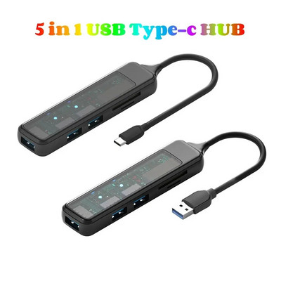5 IN 1 Multi Splitter Adapter USB Type C Hub With TF SD Reader Slot For Macbook Pro 13 15 Air PC Computer Accessories